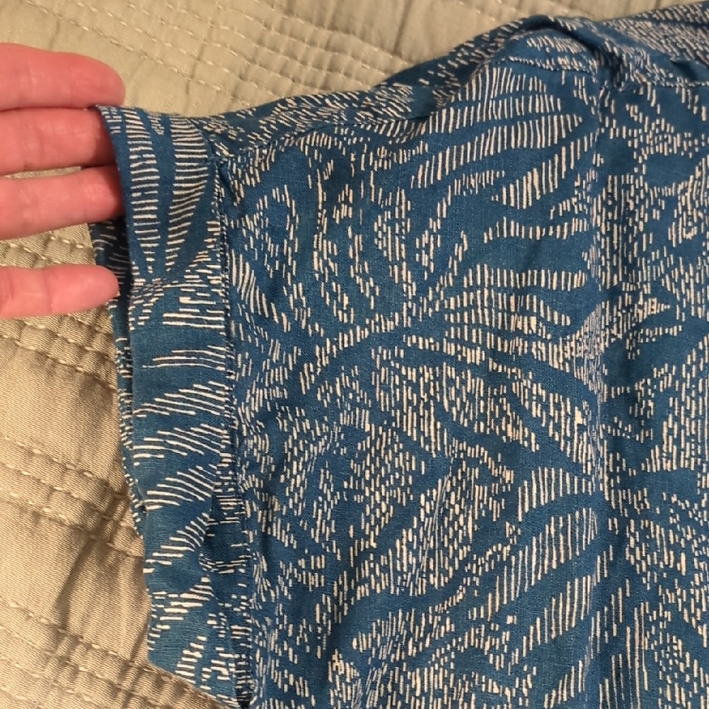 Sigrid Olsen Teal and Cream Patterned Linen Shirt - Picture 3 of 7